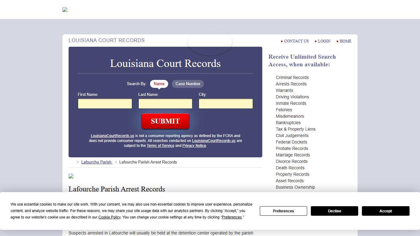Lafourche Parish Arrest Records | LouisianaCourtRecords.us